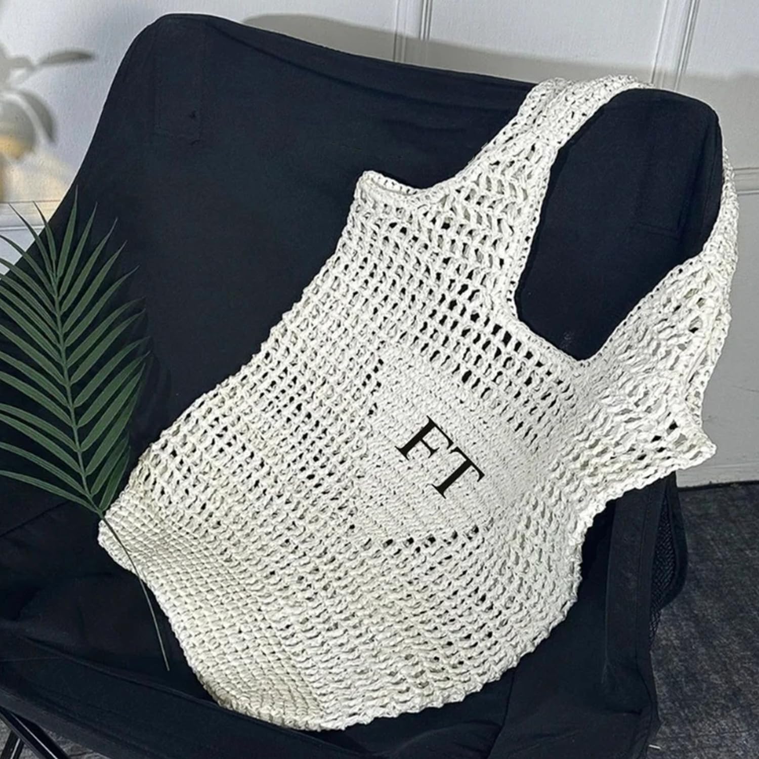 Customizable Personalized Women's Straw Mesh Tote Bag - Breathable Hollowed Out Beach Bag for Sunbathing, No Sand or Gravel Carry - Summer Shoulder Bag with Name Embroidery | Perfect for Beach Vacations, Pool Parties & Outdoor Picnics