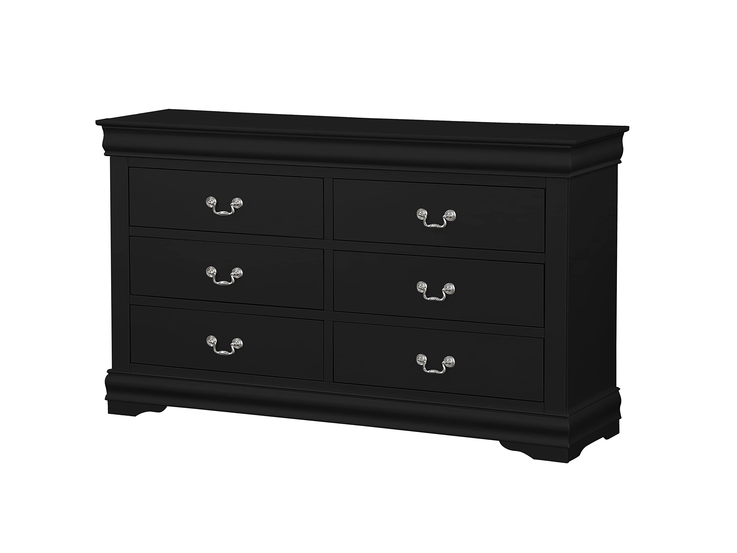 6-Piece Queen Bedroom Set - Black Bed Frame, Dresser, Chest, 2 Nightstands & Mirror | Complete Furniture Suite for Master Bedroom or Guest Room Decor