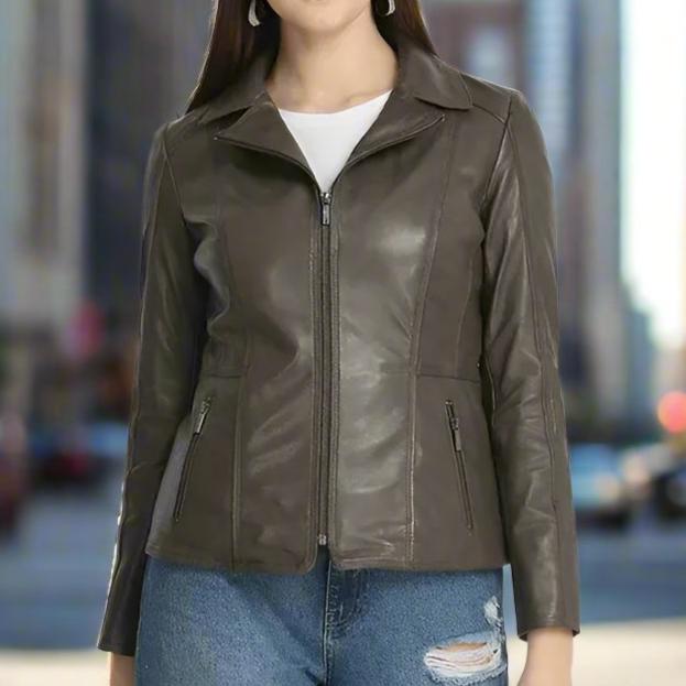 BOL Women's Classic Open Collar Leather Jacket – Stylish Faux Leather Motorcycle Jacket for Casual Outfits & Fall Fashion