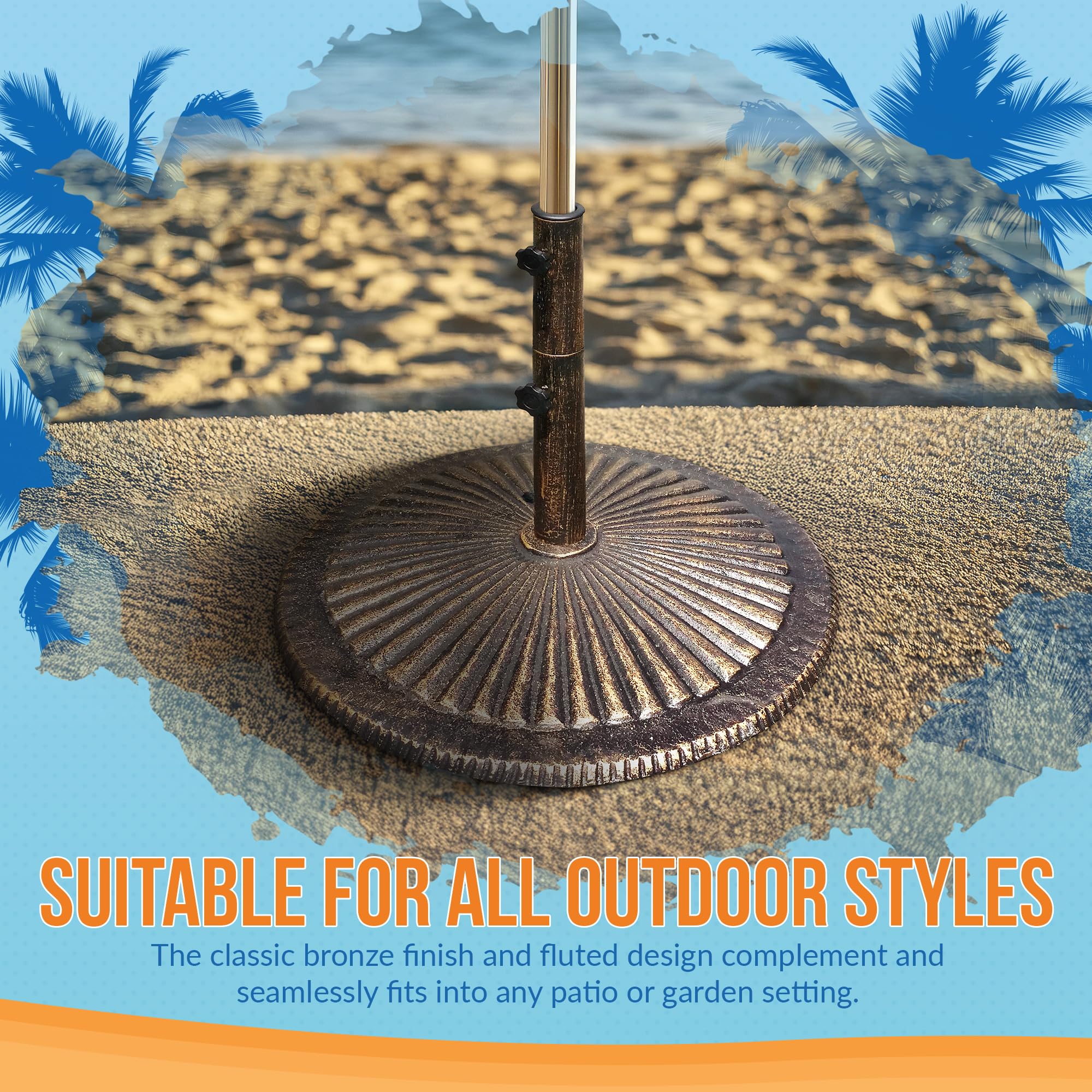 80-lb Classic Bronze Cast Iron Umbrella Base - Heavy Duty Outdoor Patio, Garden, and Poolside Weighted Stand for Market Umbrellas