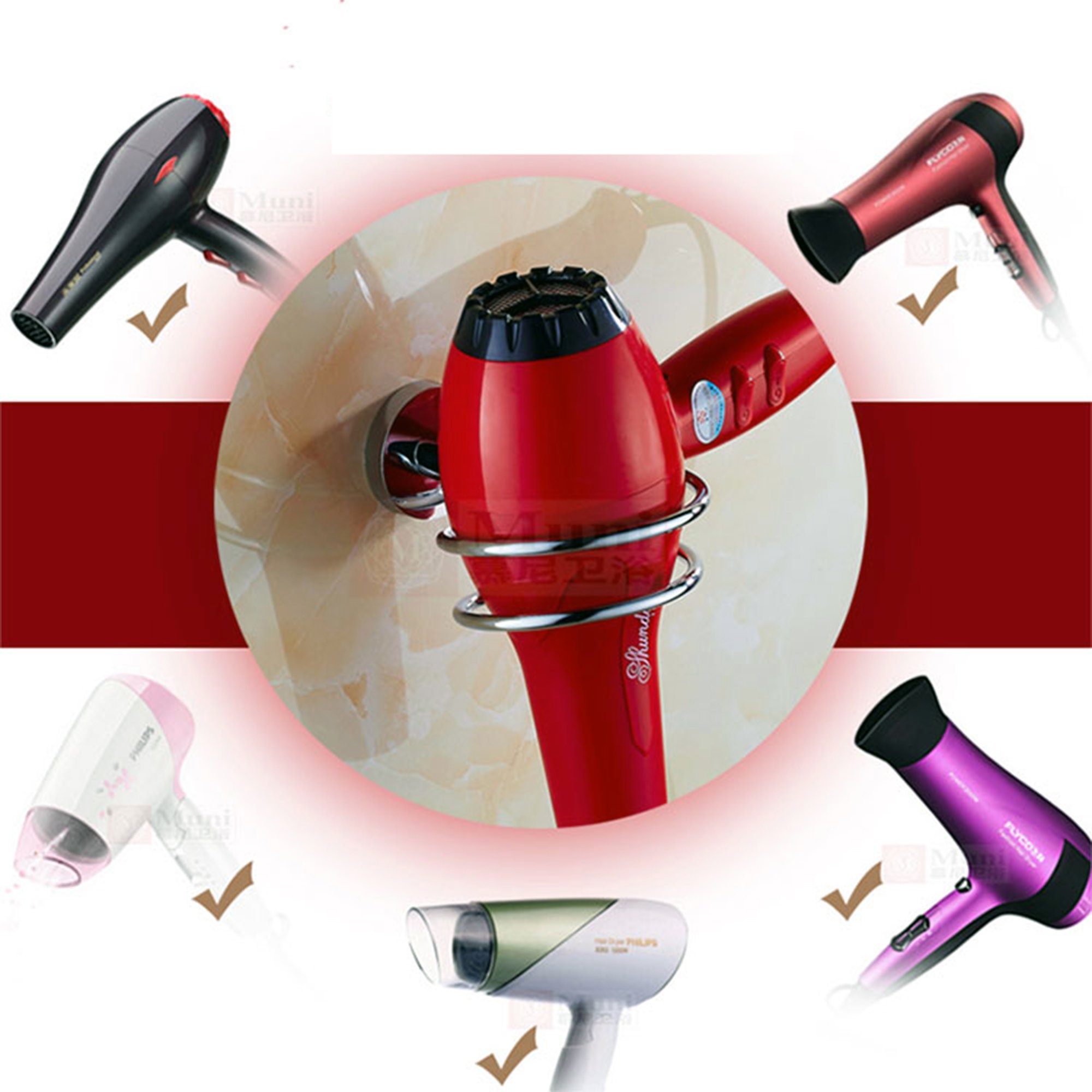 Stainless Steel Hair Dryer Holder - Chrome Silver Finish | Wall Mounted Bathroom Organizer for Hair Styling Tools