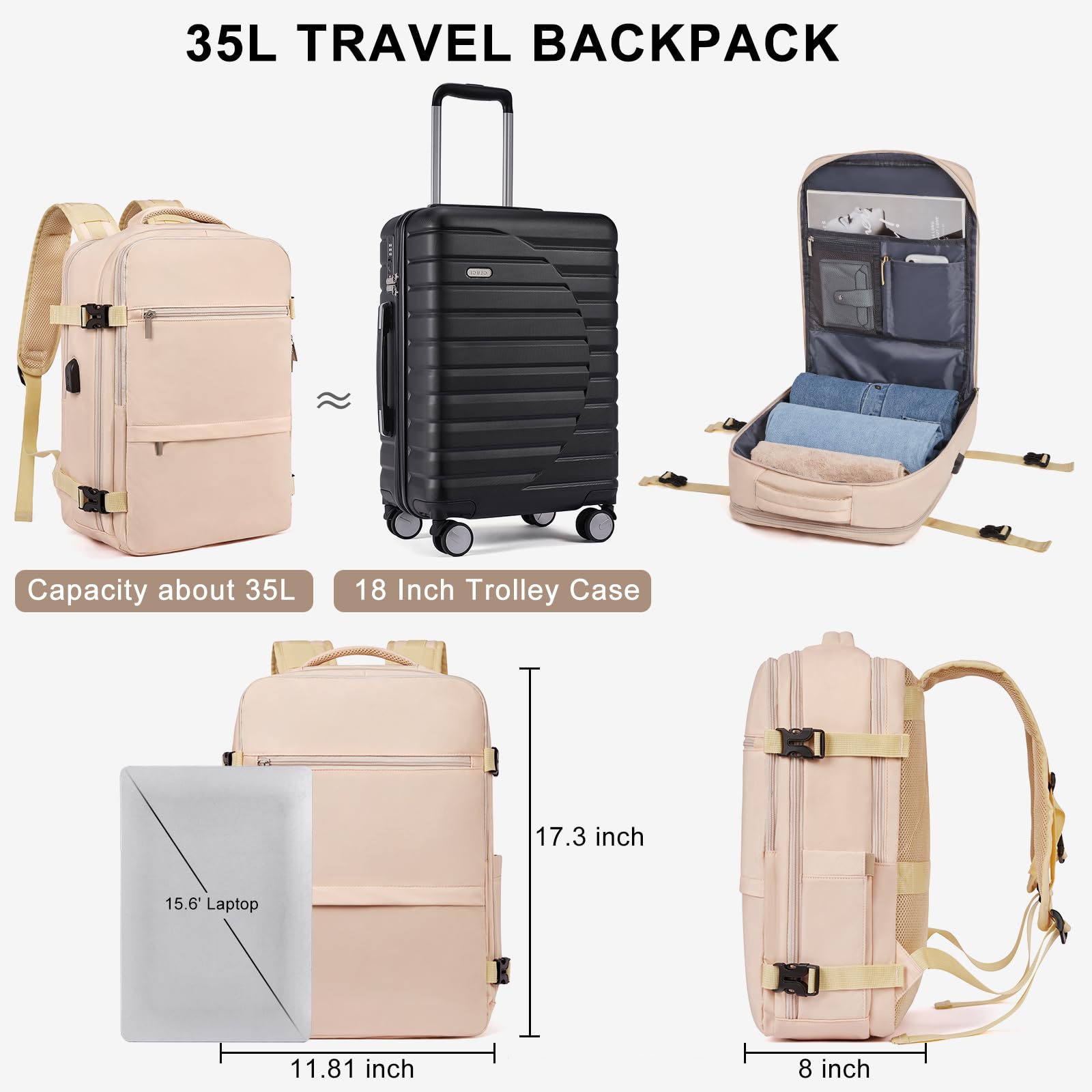 CLUCI Women's Travel Backpack - 15.6 Inch Laptop Backpack with USB Charging Port, College Computer Bag & Airplane Carry-On Purse - Perfect for Work, School & Travel