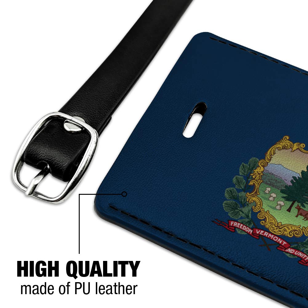 Vermont State Flag Leather Luggage Tag - Personalized Rectangle ID Card Holder for Suitcase, Carry-On & Travel Bags - Perfect for Travel, Business Trips & Vacation Identification