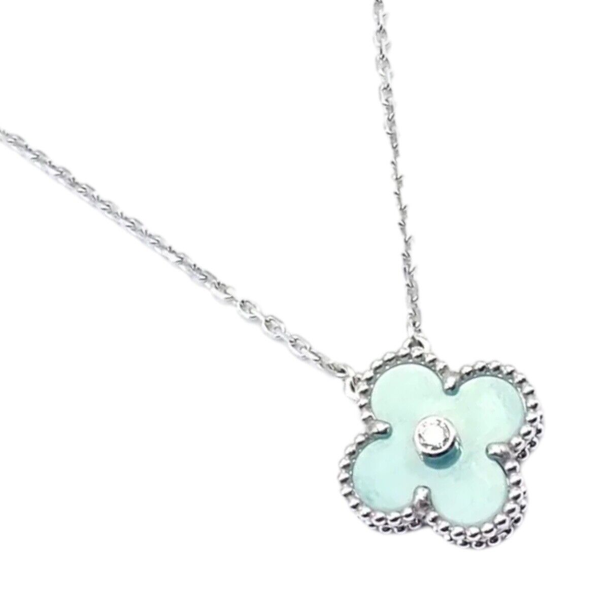 Van Cleef & Arpels Vintage Alhambra Necklace - 18k Gold with Celadon Sèvres Porcelain & Diamonds | Luxury Jewelry for Women, Perfect for Weddings & Special Occasions