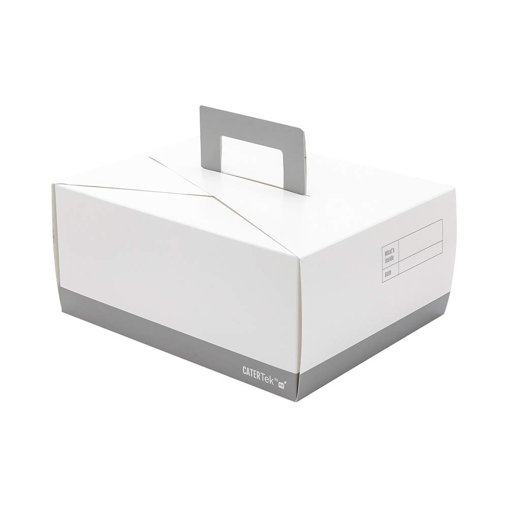 Restaurantware Cater Tek 9 x 7 x 3 Inch Food Boxes - 100 Grease-Resistant Takeout Containers with Handle | Recyclable White & Gray Paper To-Go Boxes for Meals, Snacks, Baked Goods | Perfect for Restaurants, Catering, Food Trucks & Home Meal Prep