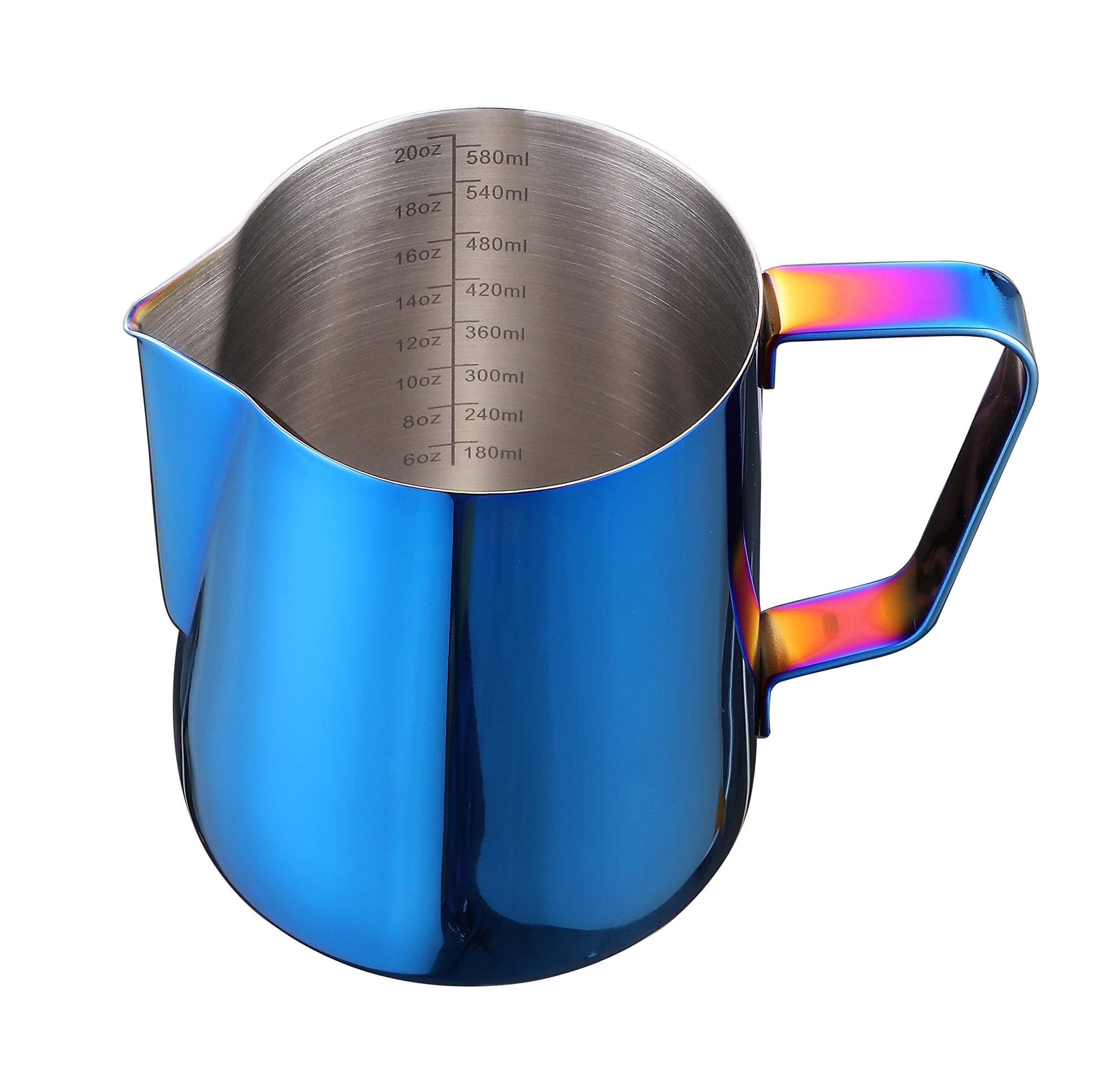 20oz Stainless Steel Milk Frothing Pitcher for Latte Art, Espresso & Cappuccino - 18/8 Food-Grade Steel with Ergonomic Handle | Perfect for Home Baristas, Coffee Shops & Cafe Use (Cobalt Blue)