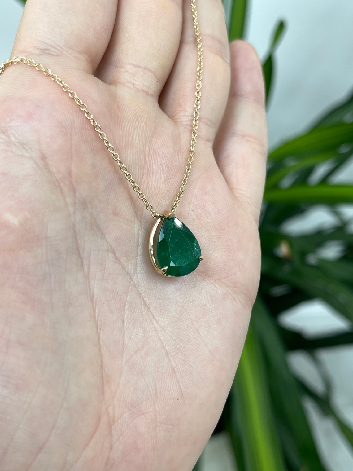 5.74 Carat 14K Gold Natural Emerald Pear Cut Solitaire Pendant Necklace with Three Prong Setting - Elegant Jewelry Gift for Women, Perfect for Weddings, Anniversaries & Special Occasions