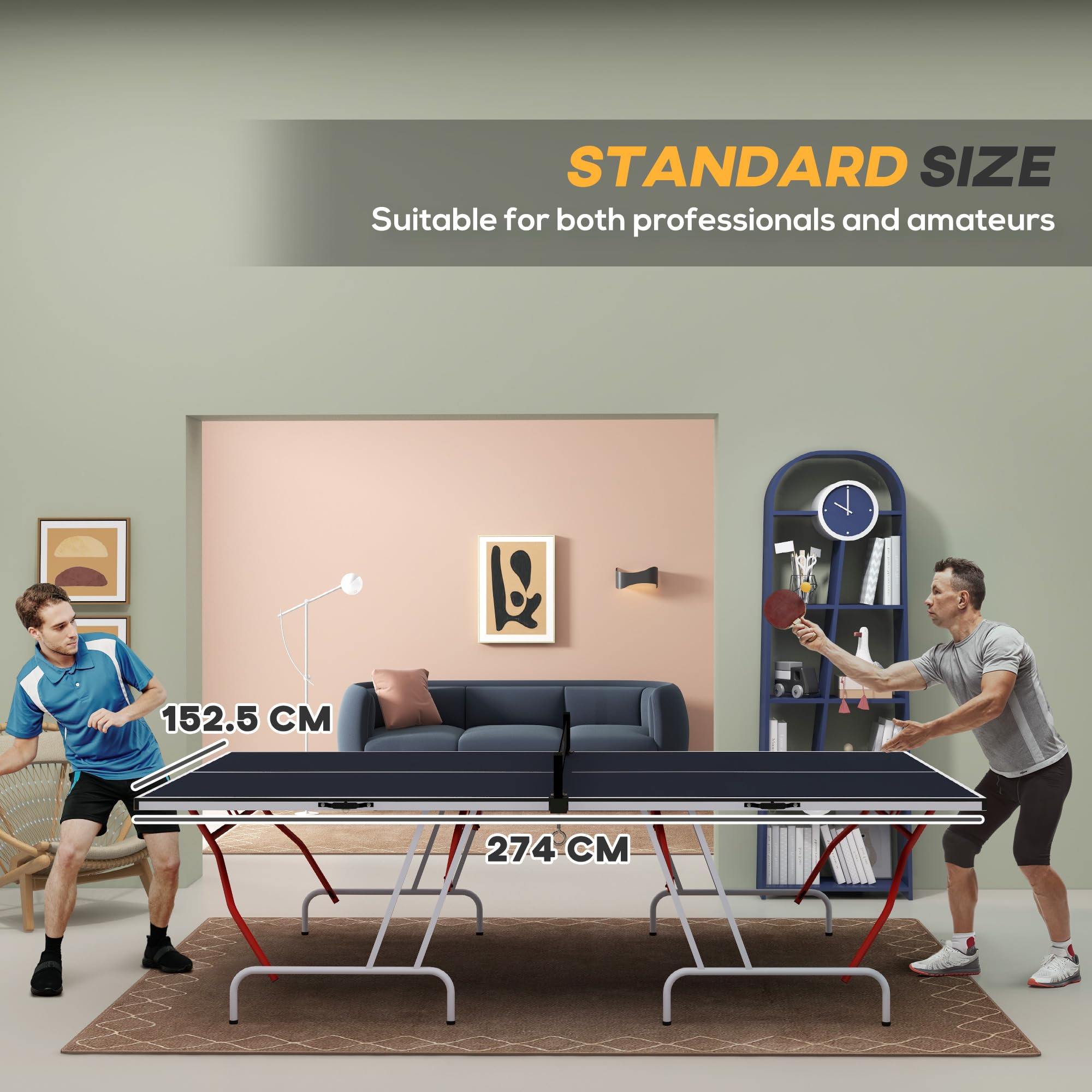 Soozier Full Size Folding Ping Pong Table - Portable Quarter-Fold MDF Table Tennis Set with Net, Paddles & Balls in Charcoal Gray | Indoor & Outdoor Game Room, Basement, Backyard Fun for Family & Friends