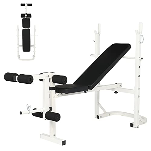 Adjustable Iron Weight Bench for Home Gym - Heavy Duty White Weightlifting Bench for Strength Training - Perfect for Dumbbell & Barbell Workouts in Garage or Home Gym