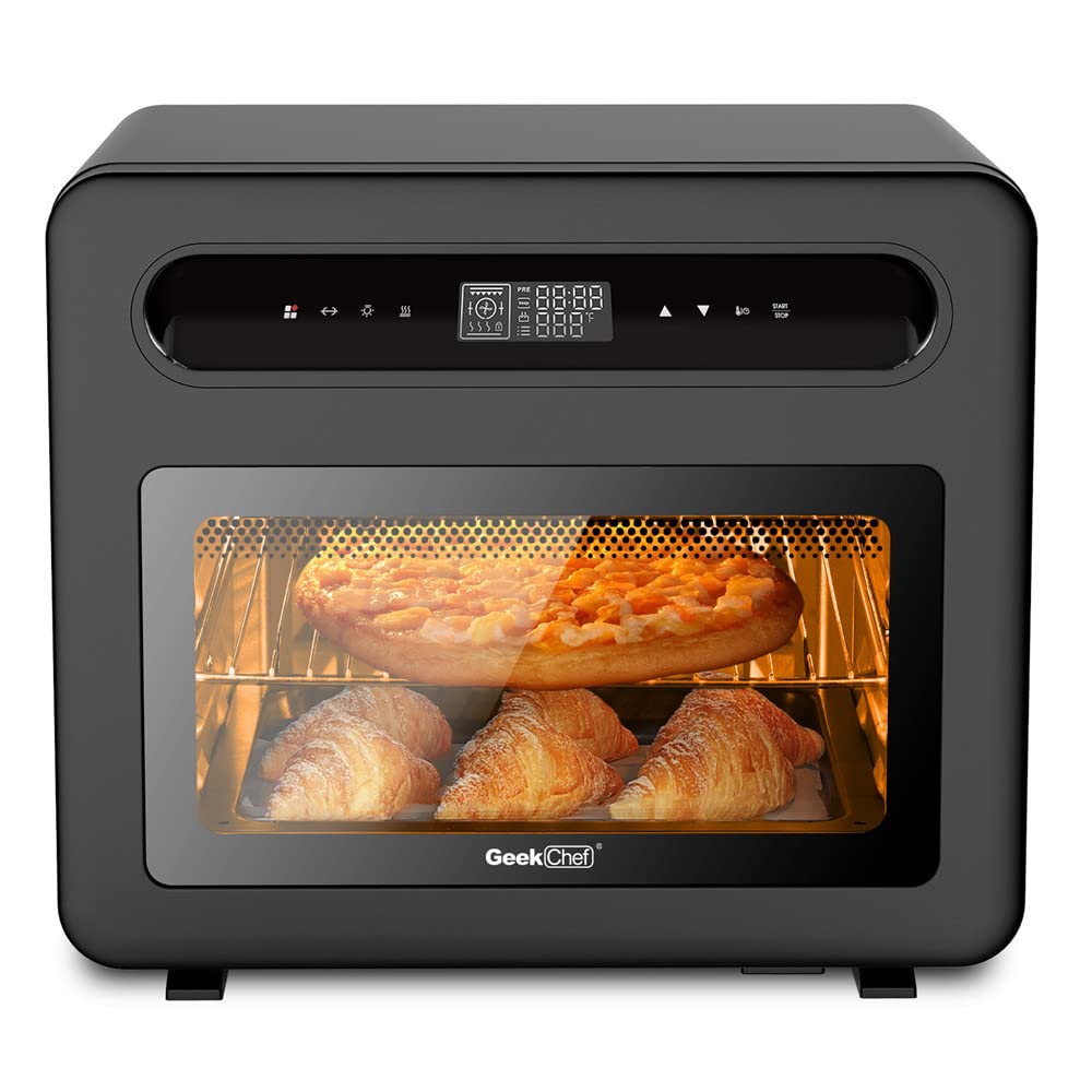 MengK 26QT Air Fryer Toaster Oven with Rotisserie & Steam Function - Oil-Free Healthy Cooking for Chicken, Pizza, Baking - Perfect for Home Kitchen & Small Family Use