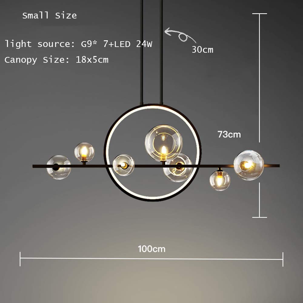 Modern Wrought Iron LED Chandelier Light - Round Black & Gold Postmodern Glass Bubble Design with G9 Bulb (100x73cm) - Perfect for Dining Room, Living Room, and Bedroom Lighting