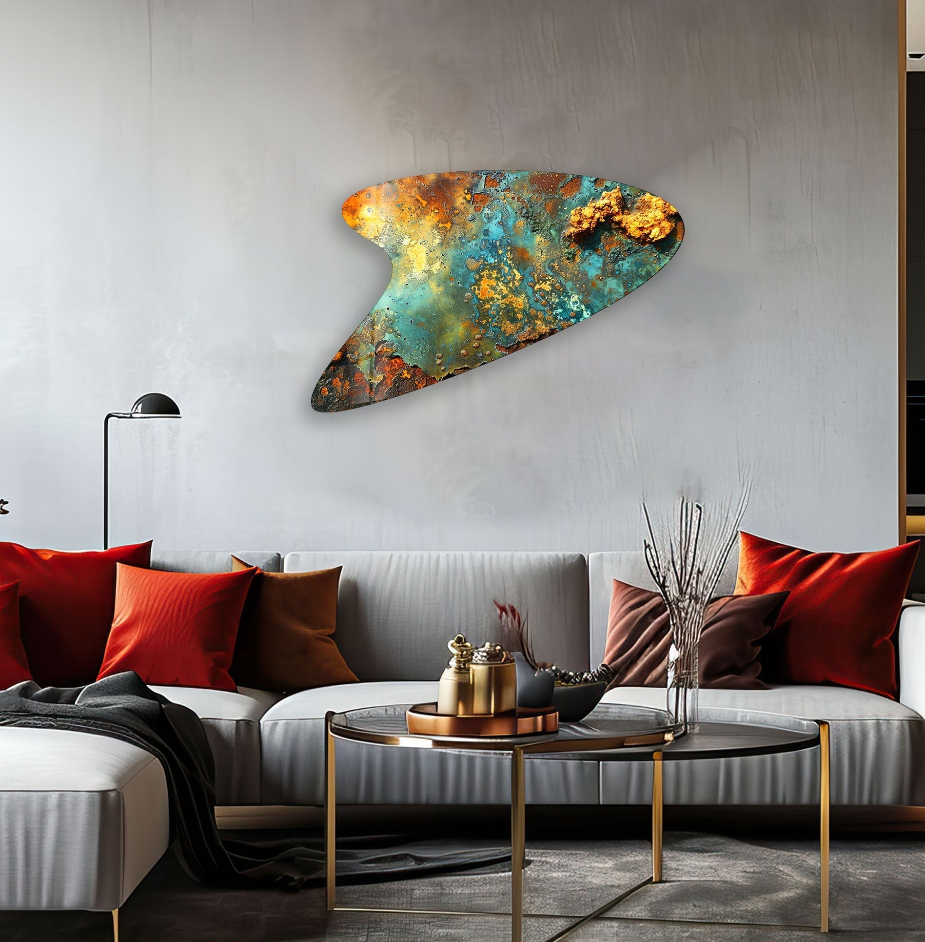 Abstract Green Print Irregular Glass Wall Art - Modern Home Decor for Living Room, Bedroom & Office - Unique Handmade Glass Artwork for Stylish Interior Design