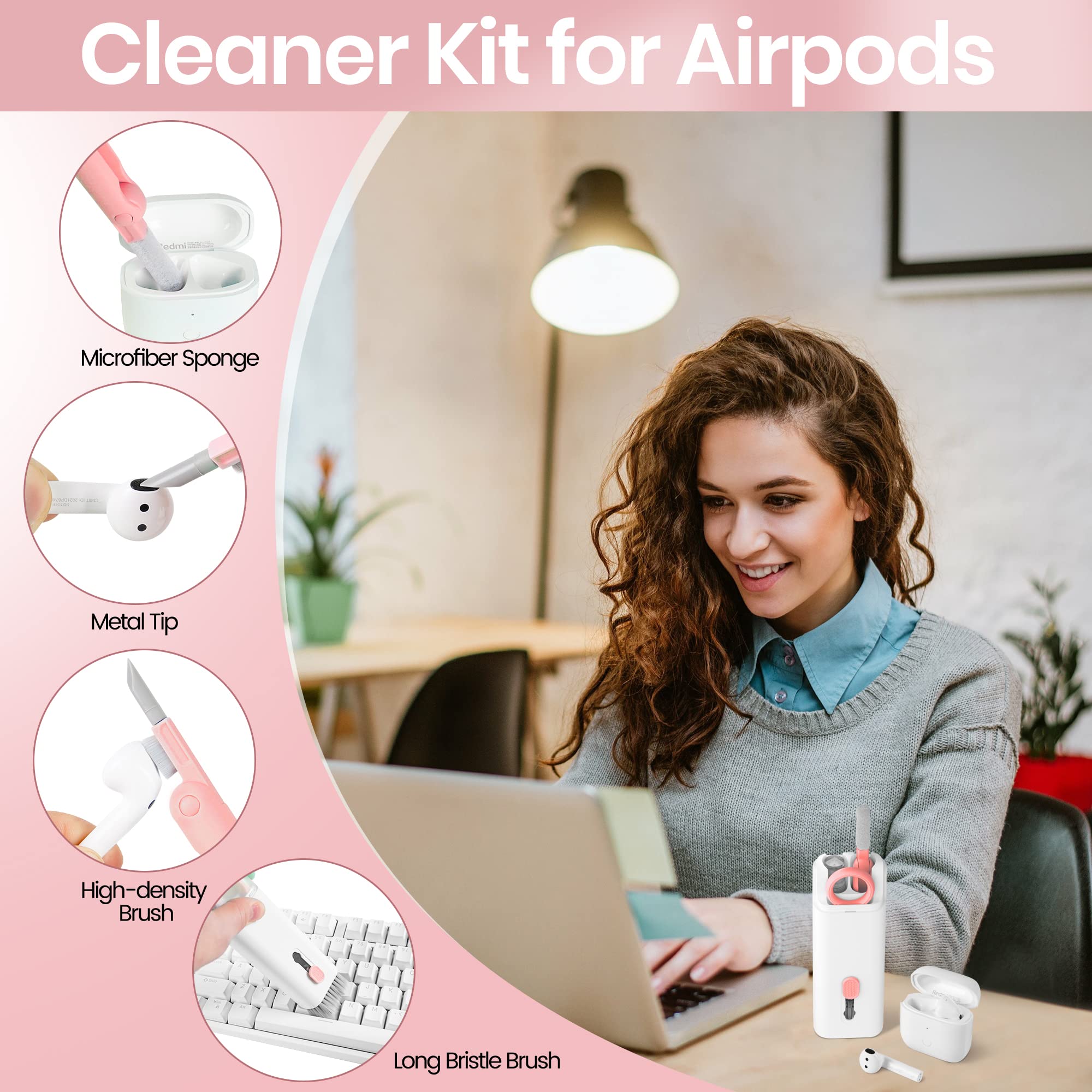 Premium Electronics Cleaning Kit for MacBook, iPad, iPhone & AirPods - Laptop Screen Cleaner, Keyboard & Earbud Cleaning Tools - Safe for All Devices (Pink) | Perfect for Home, Office & Travel Use