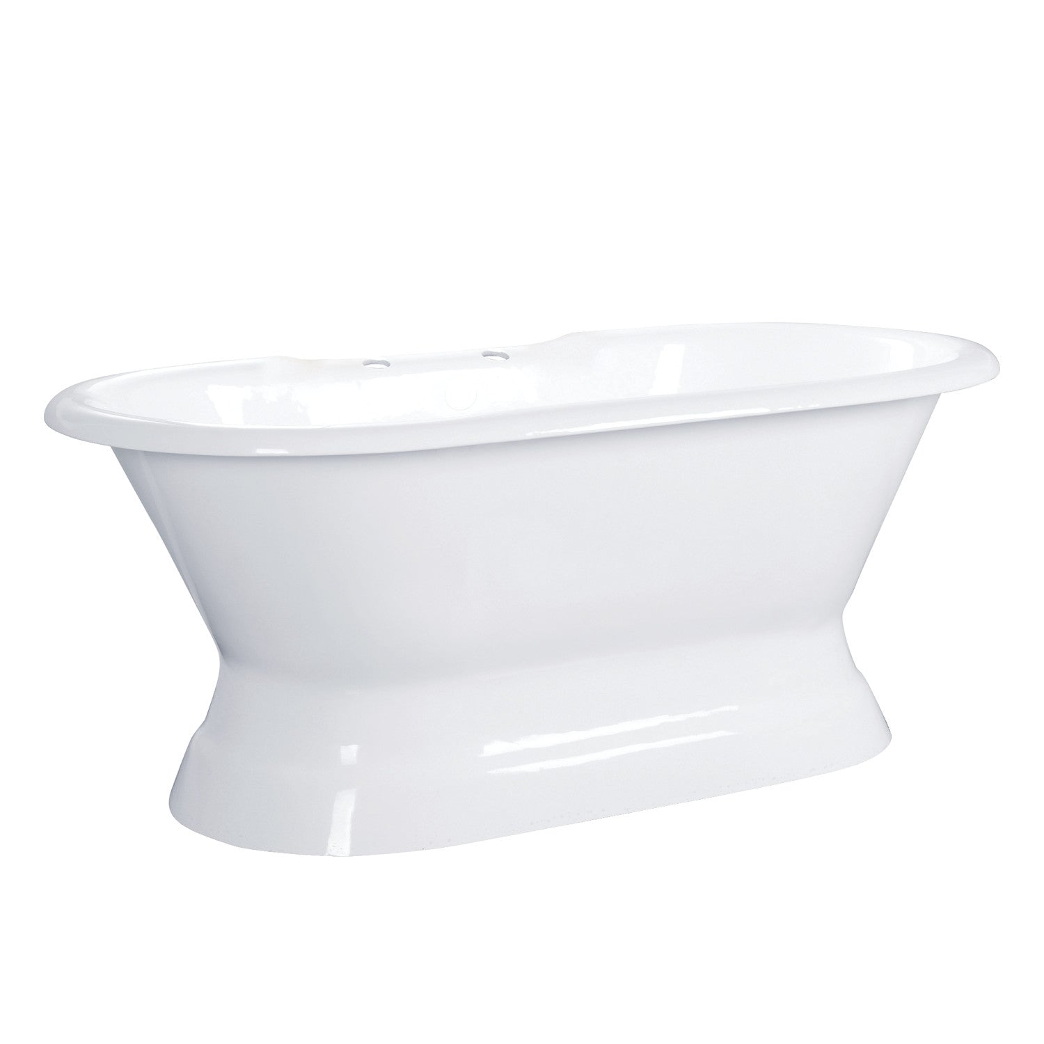 60 Inch White Cast Iron Oval Double Ended Pedestal Bathtub with 7-Inch Faucet Drillings - Aqua Eden VCT7D603024 | Luxury Freestanding Soaking Tub for Spa-Like Bathroom Retreat