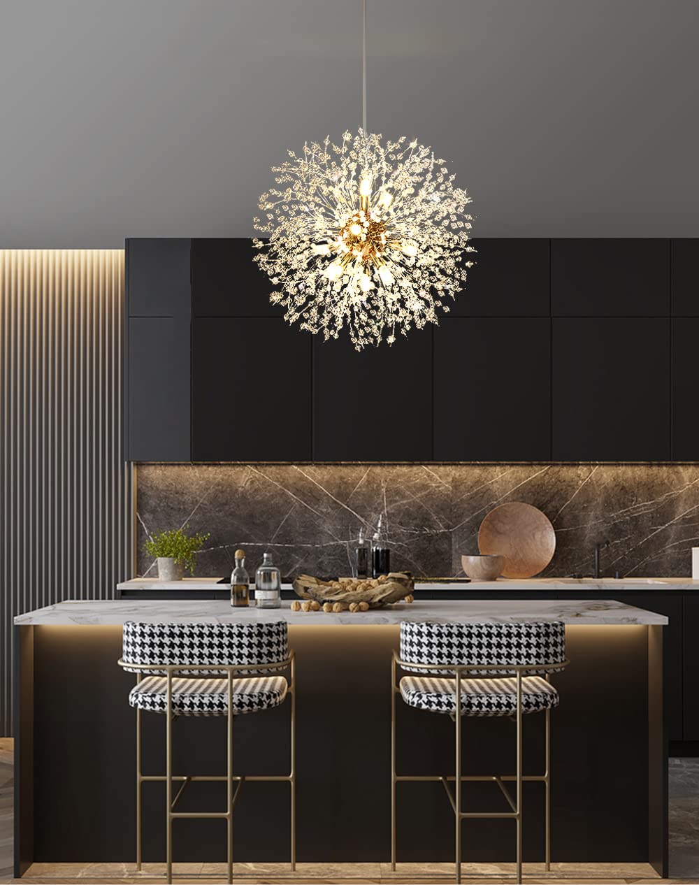 12-Light Modern Gold Crystal Chandelier - Dandelion Firework Design Ceiling Light Fixture for Bedroom, Dining Room & Living Room | Elegant Home Decor Lighting for Weddings, Parties & Luxury Interiors