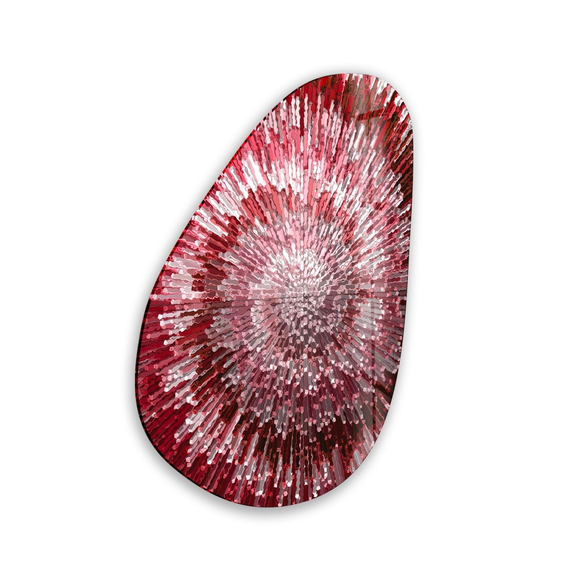 Abstract Red Asymmetrical Oval Glass Wall Art - Modern Home Decor for Living Room, Bedroom & Office