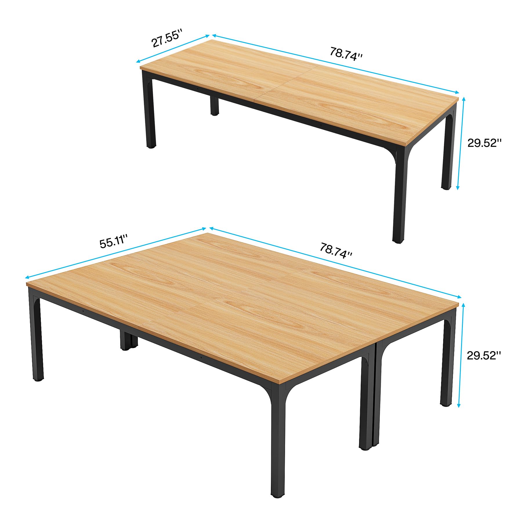 Tribesigns 78.74-Inch Large Conference Table Set - 13FT Rectangle Meeting Table for Office, Seminar & Business (2-Pack, Natural+Black, Chairs Not Included) - Perfect for Boardrooms, Training Rooms & Corporate Events