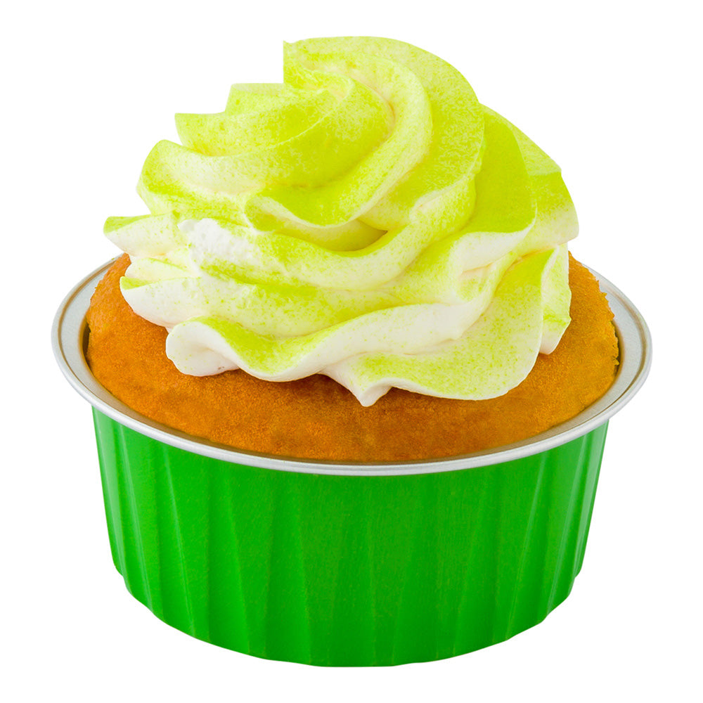 4 oz Round Lime Green Aluminum Baking Cups with Lids - 3.25