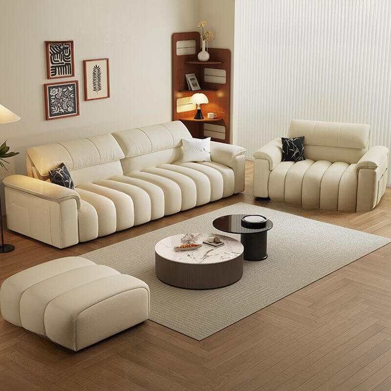 Minimalist Modern 4/5/2 Seater Chalk Sofa with Arms, 2 Pillows & Storage - Stain Resistant Fabric - Perfect for Living Room, Lounge & Small Spaces