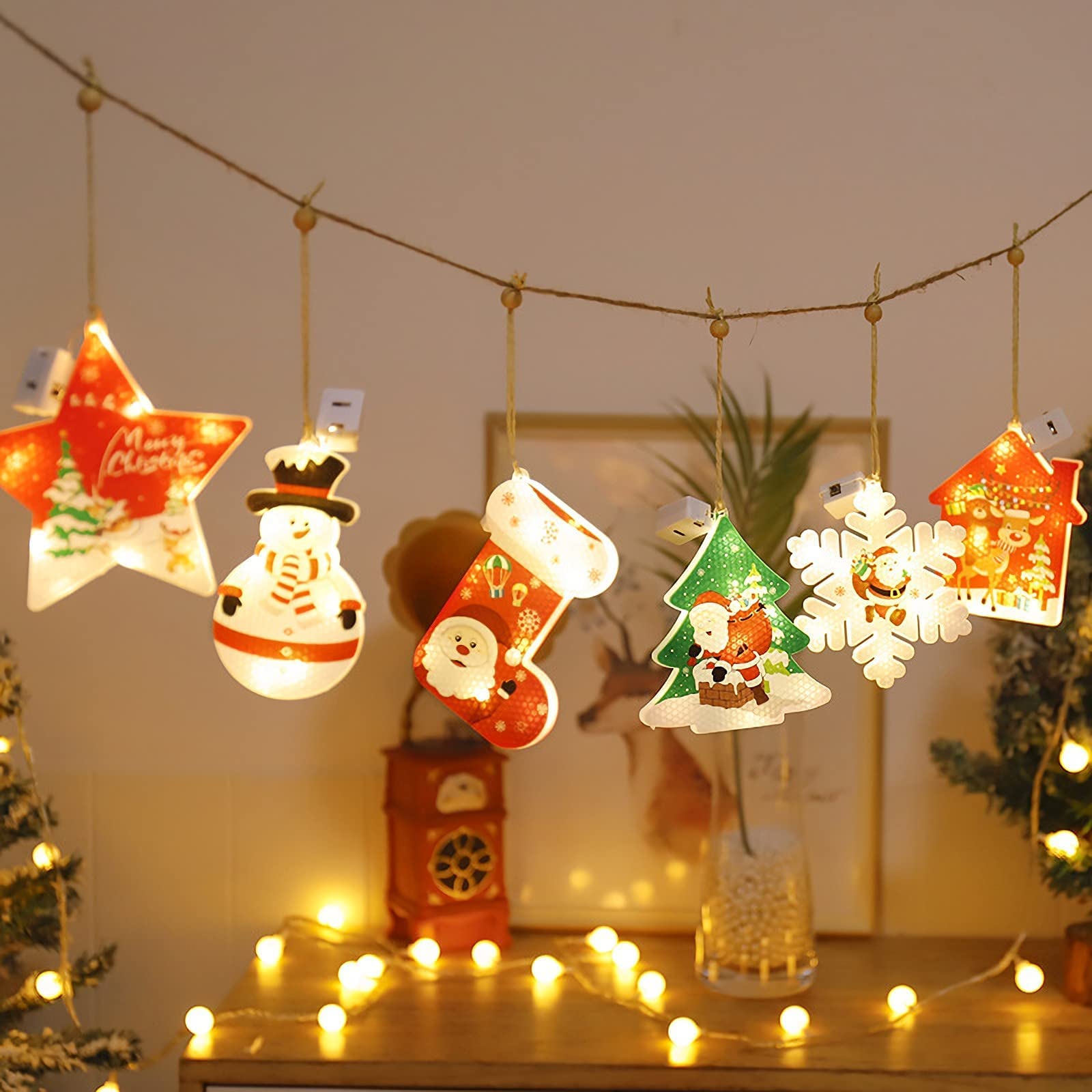 6-Piece LED Christmas String Lights - Holiday Ornaments & Decorations for Indoor Hanging, Perfect for Bedroom, Home, Dorm, Office & Party Decor | Festive Holiday Lighting for Christmas Tree & Home Décor