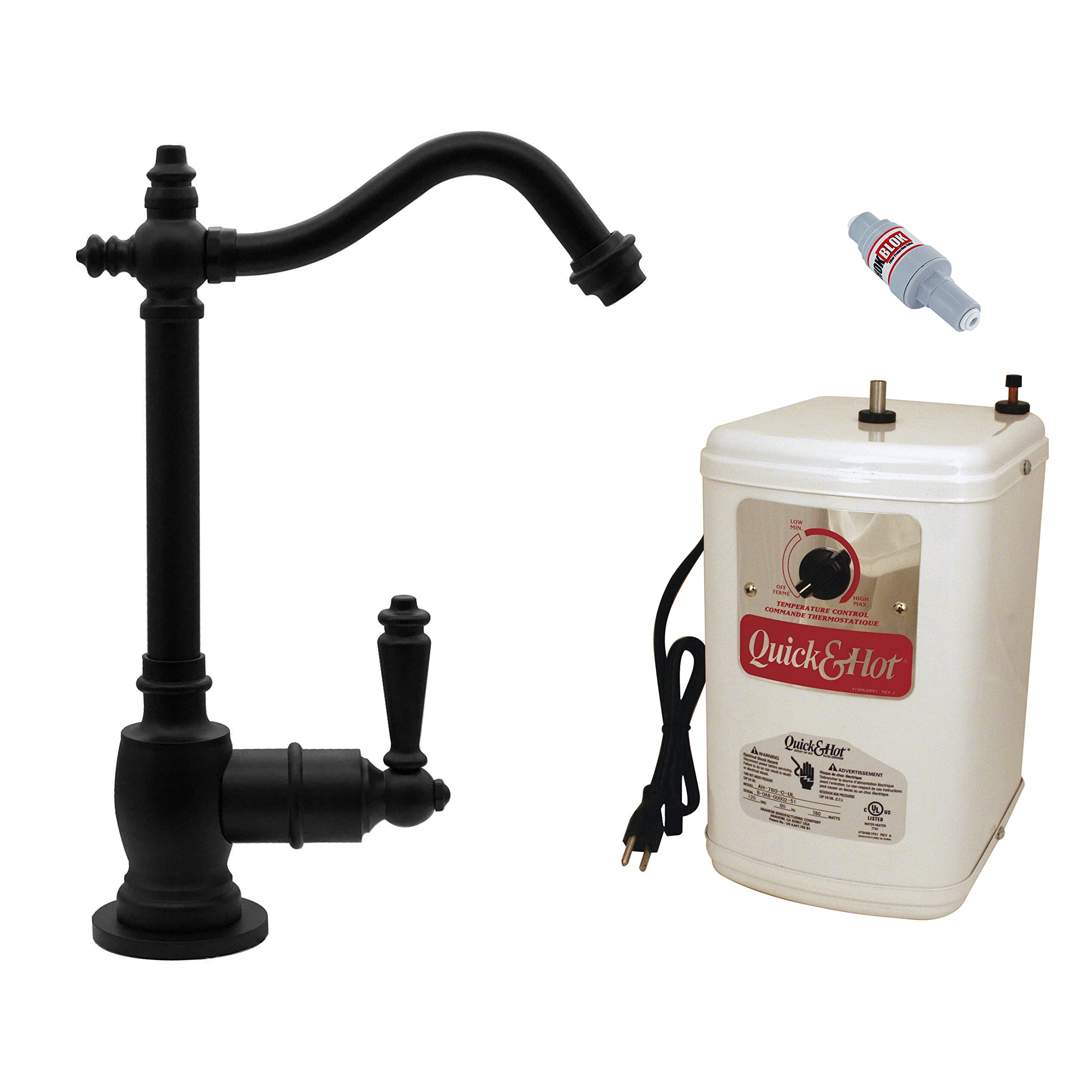 Westbrass D204HFP-62 Victorian 9-Inch Single Handle Hot Water Dispenser Faucet with Instant Heating Tank System in Matte Black - Perfect for Kitchen Sink, Coffee & Tea Brewing, Instant Hot Water Needs