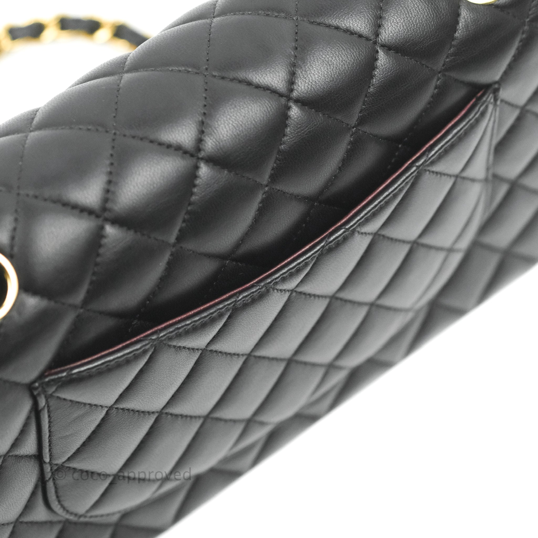 Chanel Classic M/L Medium Double Flap Bag - Black Lambskin Leather with Gold Hardware | Luxury Handbag for Women, Perfect for Evening Events & Special Occasions