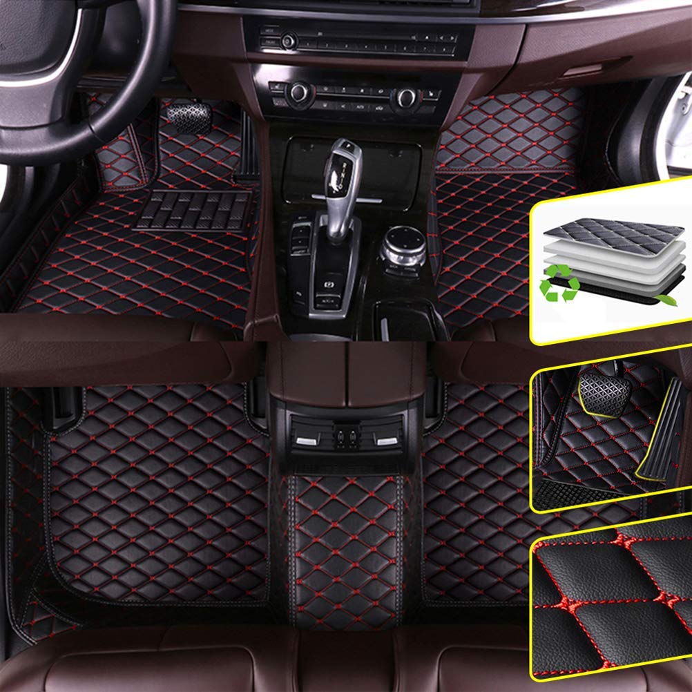 Custom Fit BMW X6 E71 (2007-2014) Waterproof Non-Slip Leather Car Floor Mats - Premium Black & Red Interior Accessories (1 Set) | Perfect for All-Weather Protection & Luxury Car Upgrades
