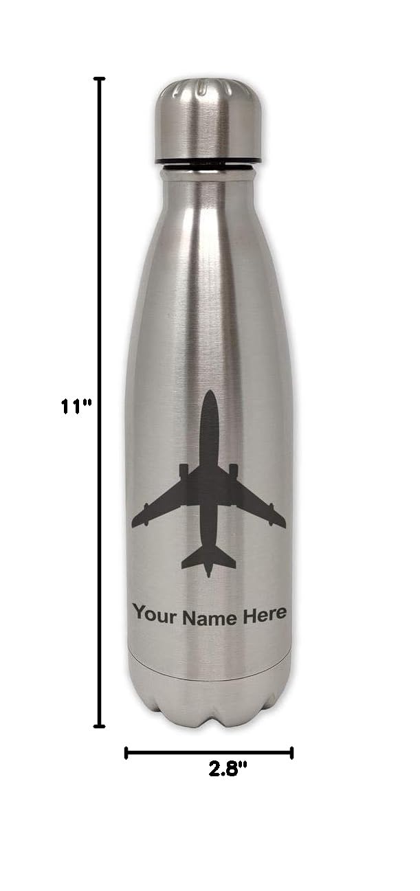 Personalized Stainless Steel Water Bottle with Laser Engraving - Single Wall, Jet Airplane Design - Perfect for Travel, Gym & Outdoor Activities