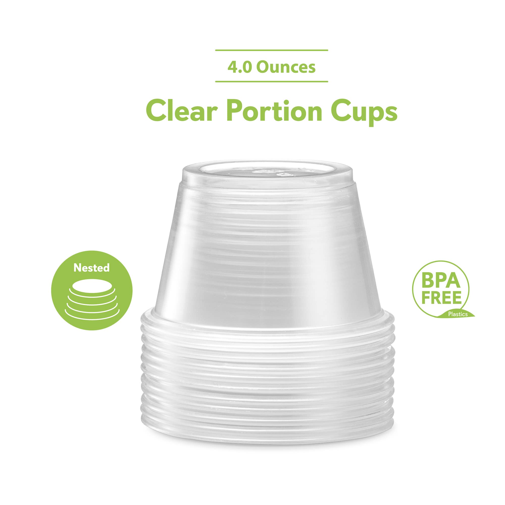 200-Pack 4 oz Clear Disposable Plastic Portion Cups - No Lids, Mini Containers for Portion Control, Jello Shots, Meal Prep, Sauces, Slime, Crafts & More - Perfect for Parties, Catering & Food Service