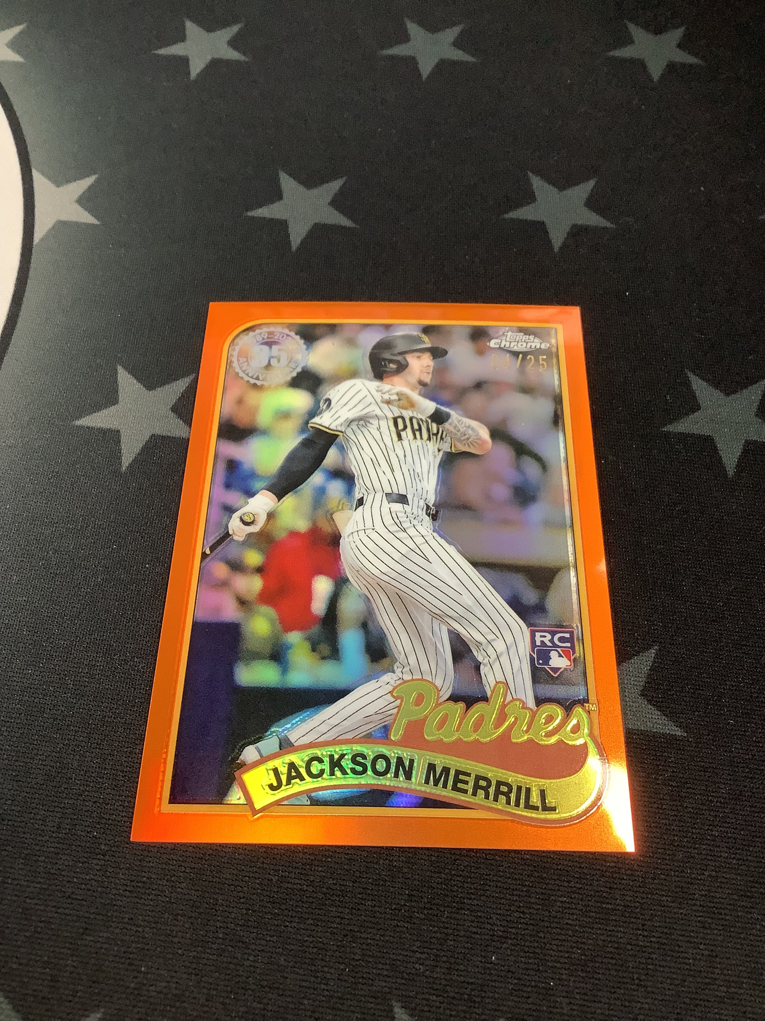 2024 Topps Chrome 35th Anniversary Jackson Merrill Rookie Card Orange Refractor /25 89CU 9 - Rare Baseball Collectible for Sports Memorabilia Enthusiasts & Card Investors
