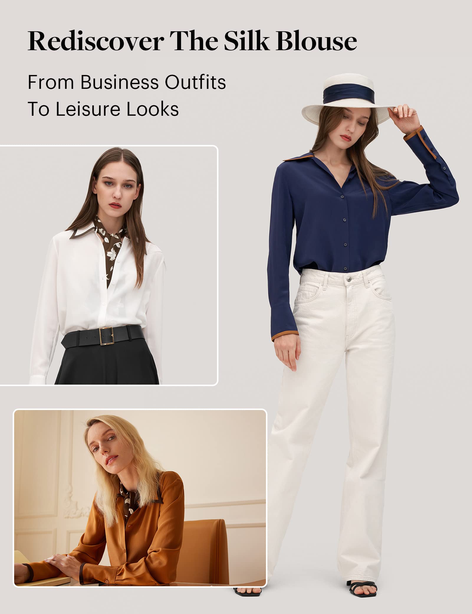 Luxury LilySilk Silk Blouse for Women - Pure Mulberry Silk Shirt with Contrast Piping | Elegant Willow Print Tops for Office, Party & Special Occasions