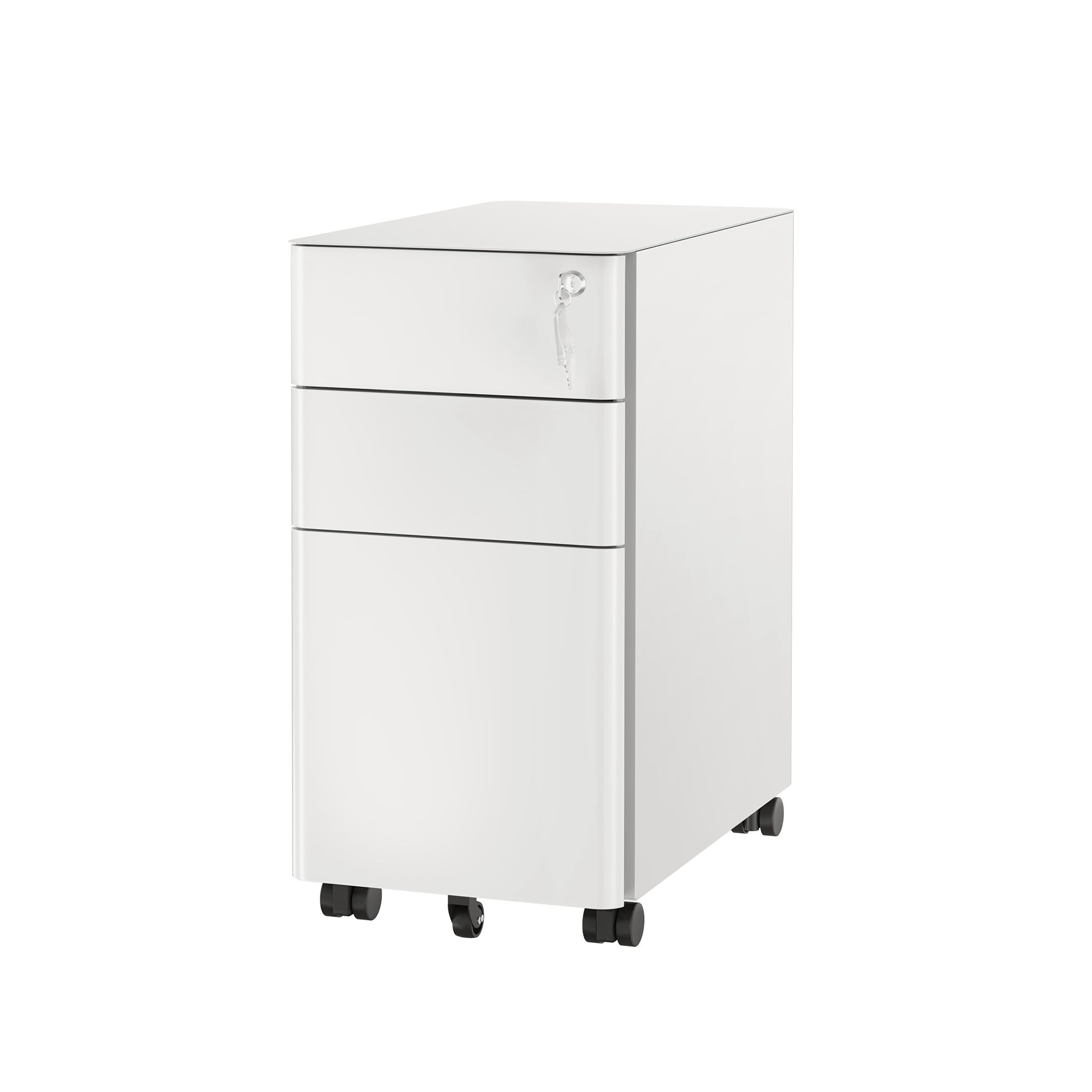 Mount-It! Slim Rolling Under Desk Cabinet - 3-Drawer Mobile File Storage with Lock for Home & Office Organization - White - Perfect for Small Spaces & Clutter-Free Workspaces