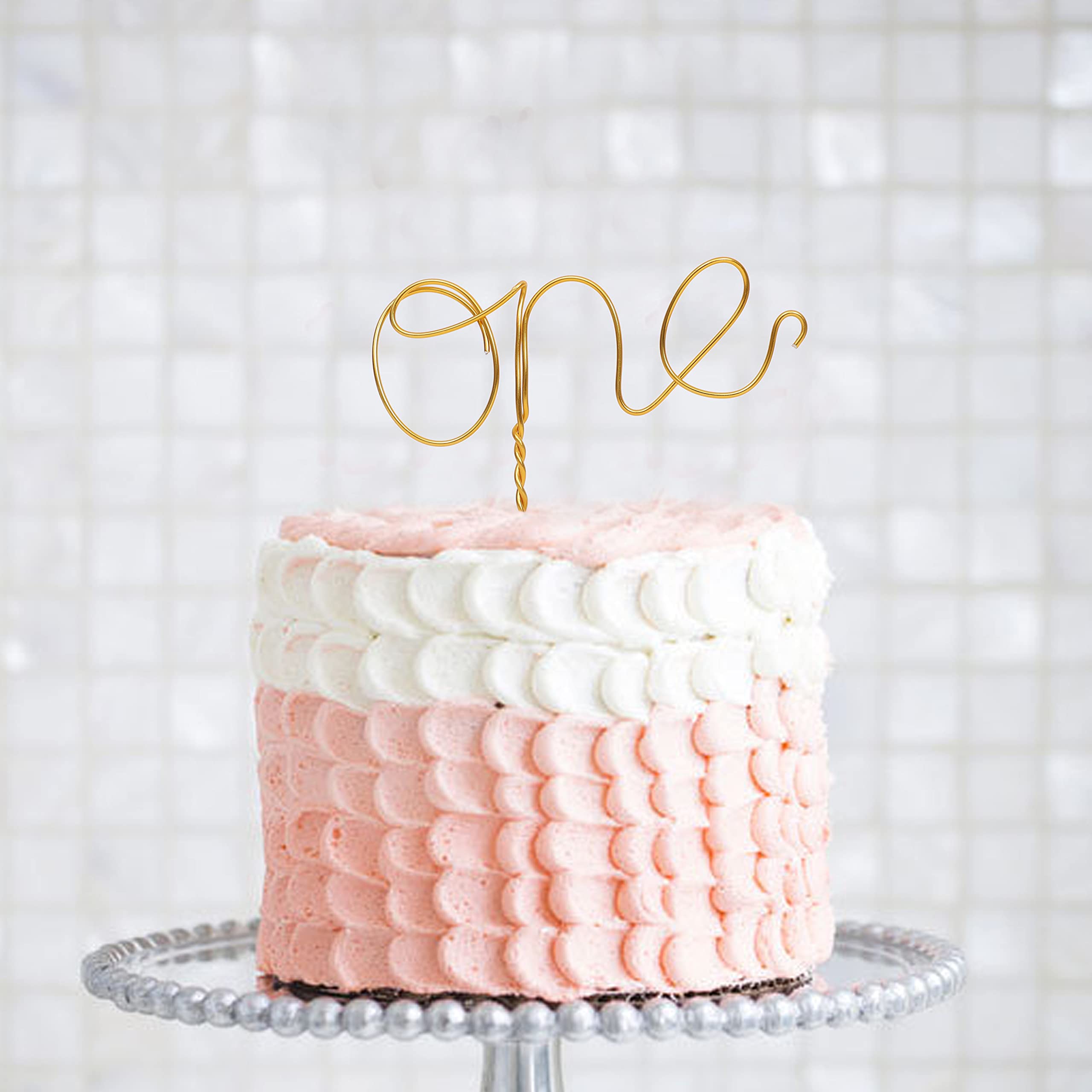Modern Gold Wire Cake Topper for 1st Birthday Party Decorations - Elegant First Birthday Cake Smash Topper, Baby Shower Photo Props (Gold) - Perfect for Birthday Cakes, Smash Cakes & Baby Shower Decorations