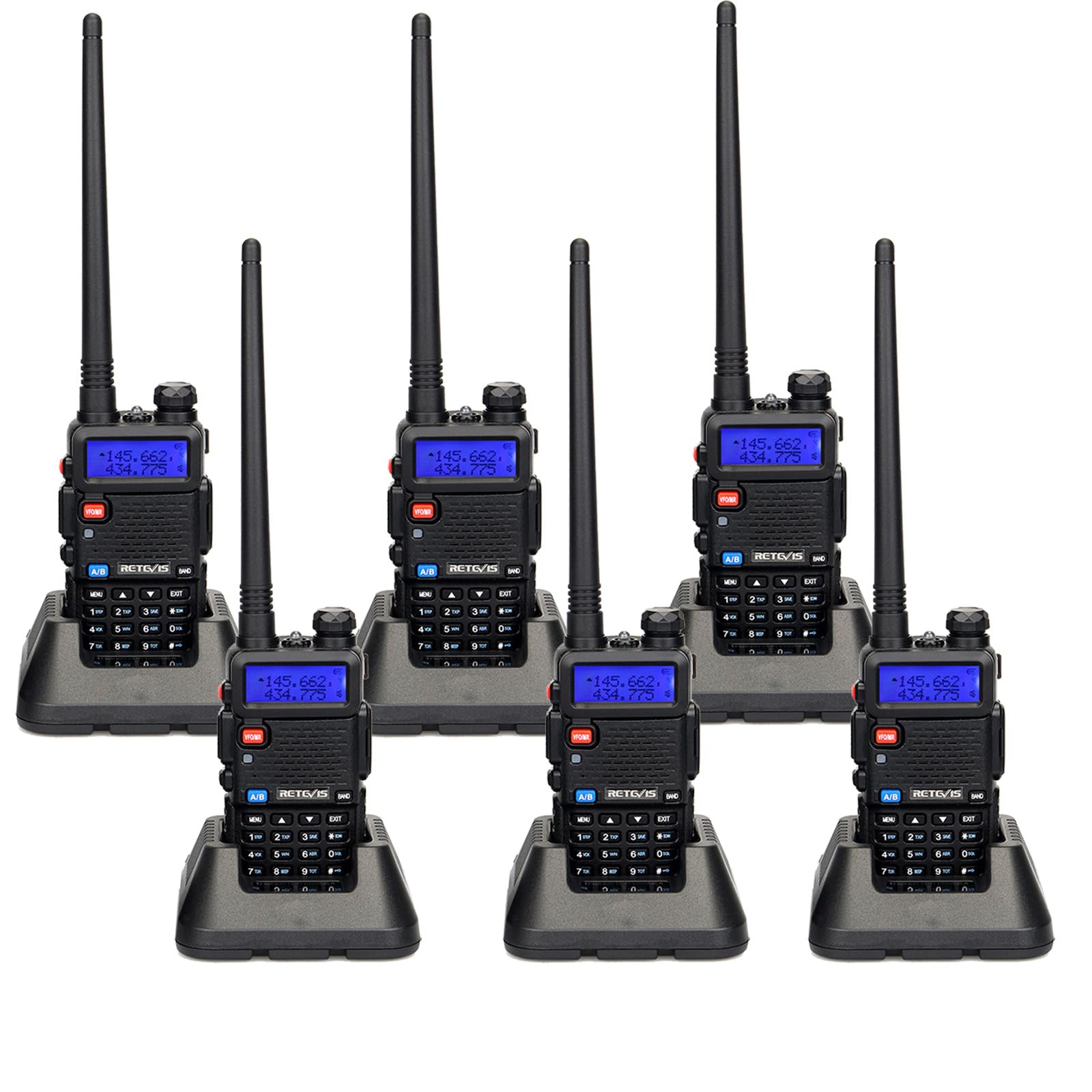 Retevis RT5R Dual Band Two Way Radio - Long Range Walkie Talkies for Adults, High Power Ham Radio with 128 Channels, Flashlight & 1400mAh Battery (6 Pack) - Ideal for Outdoor, Construction Sites, Warehouses, Hiking & Emergency Communication