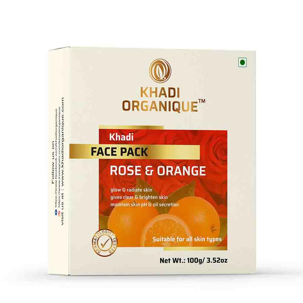 Khadi Organique Rose & Orange Face Pack for Glowing Skin - 100% Natural & Organic Facial Mask for Brightening & Hydration - Perfect for Daily Skincare Routine & Spa Day at Home (Pack of 1)