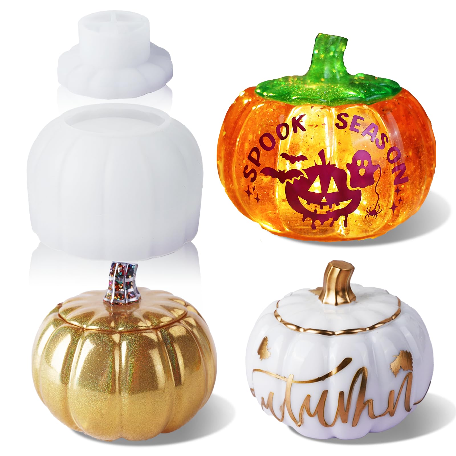 LET'S RESIN Pumpkin Jar Silicone Molds for Resin Art - Halloween & Autumn Decor, Storage Box for Candles, Jewelry, Trinkets - Perfect for DIY Crafts, Home Decor, and Holiday Gifts