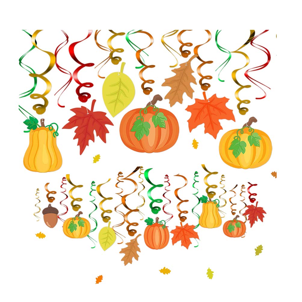 1 Set Fall Maple Swirl Party Decorations - Thanksgiving & Birthday Hanging Swirl Garland, Rotating Pumpkin Streamers for Party, Home, and Seasonal Decor