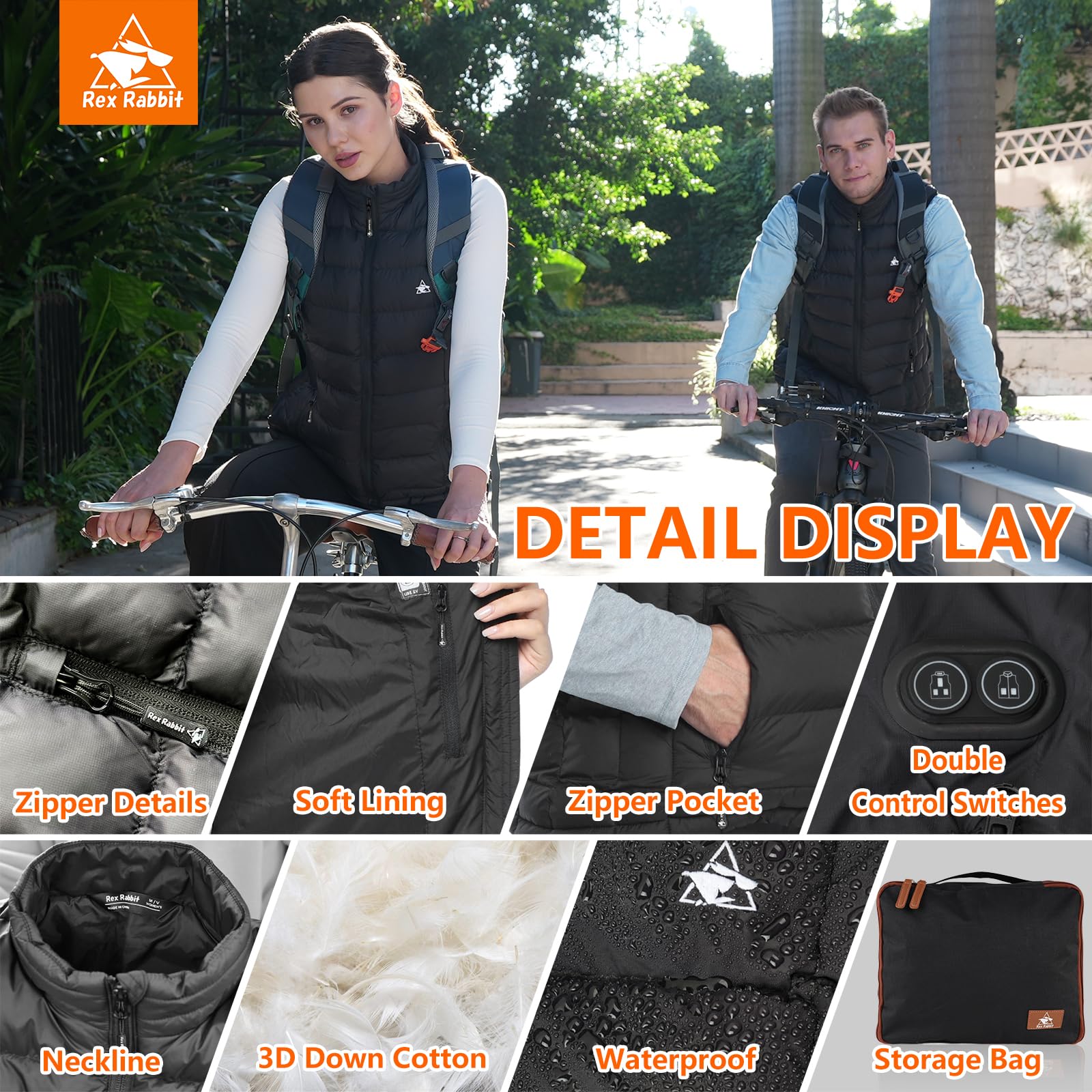 Rex Rabbit Electric Heated Vest for Men with 6 Heating Zones, Battery Pack & Plug Included - Winter Warmth for Outdoor Activities, Hunting, and Camping