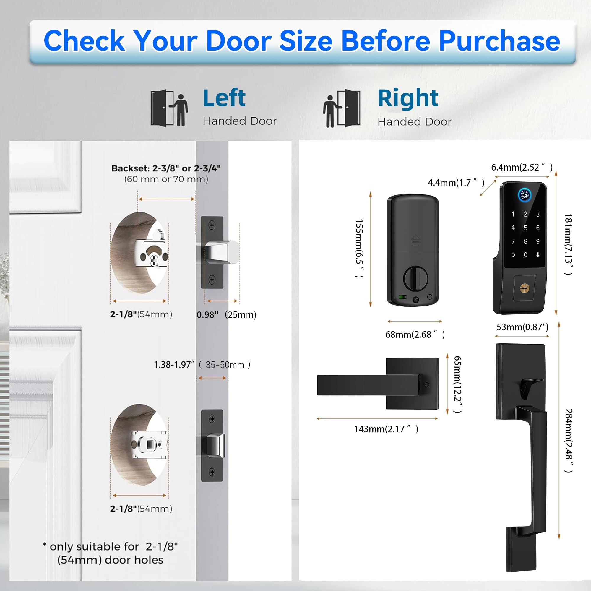 Smart Keyless Entry Door Lock - 5-in-1 Digital Deadbolt with Mobile App Control, Keypad & Handle - Black | Secure Front Door Access for Homes & Apartments