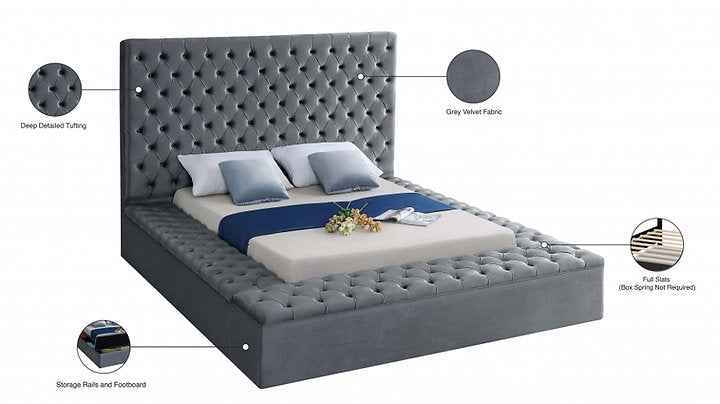 Luxury Grey Velvet Fabric Storage Bed Bench with 3 Open Sides - Queen & King Size (Model #5790) | Perfect for Bedroom Seating, Extra Storage & Modern Home Decor