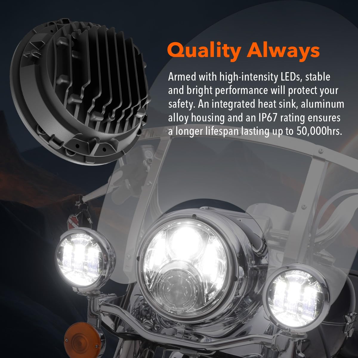 7 Inch LED Headlight Fog Lights for Harley Davidson Touring, Road King, Ultra Classic, Electra Glide, Street Glide, Trike, CVO, Heritage Softail, Slim, Deluxe, Fatboy - High Visibility for Night Riding and Bad Weather Conditions