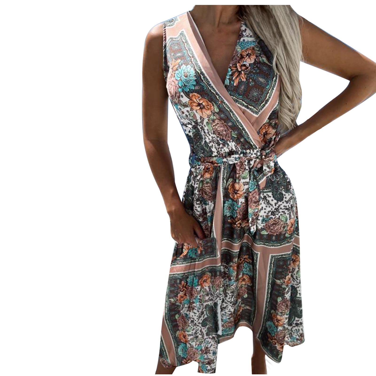Women's Casual Sleeveless Square Neck Flared Midi T-Shirt Dress - Summer Beach Tank Dress for Outing, Vacation & Daily Wear