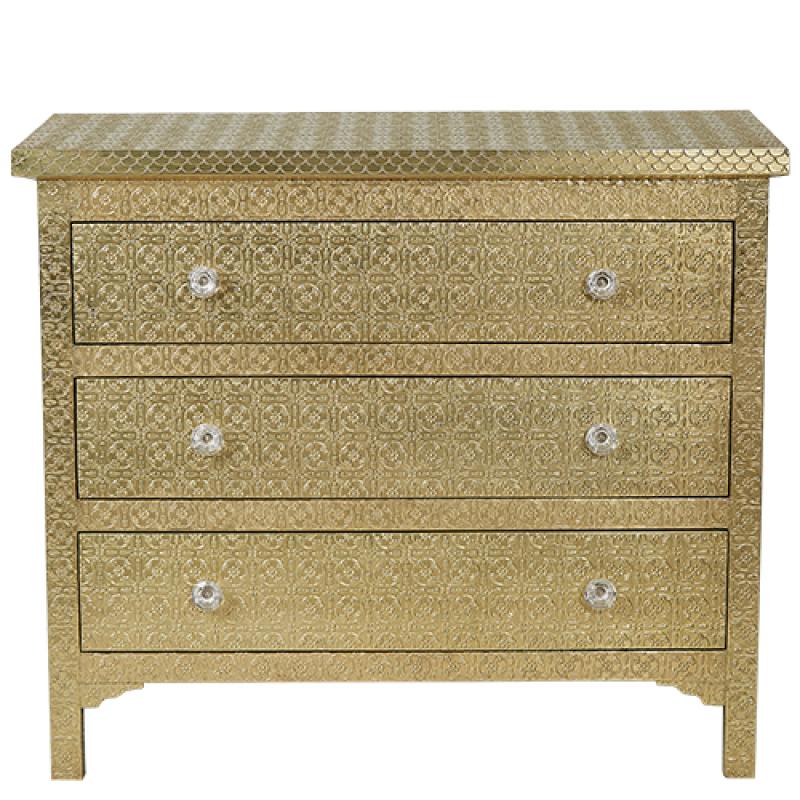 Handmade Embossed Metal 3-Drawer Antique Chest | Vintage Indian Dresser Jewelry Storage | Perfect for Bedroom Decor & Jewelry Organization