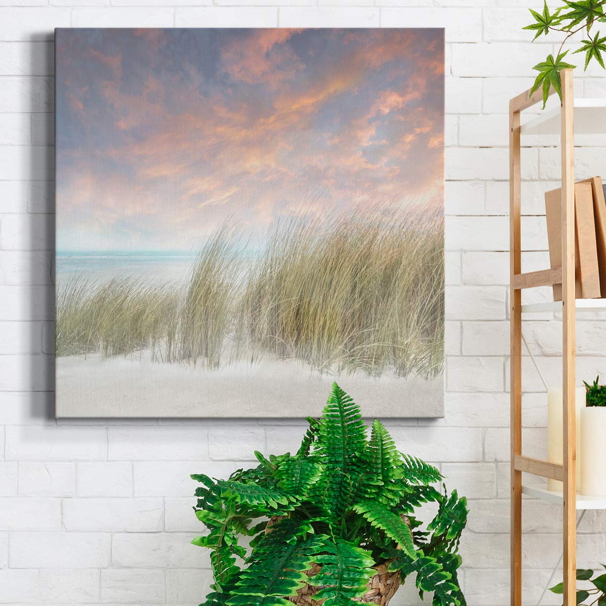 Premium Gallery Wrapped Canvas Wall Art - Abstract Ocean Beach Landscape Painting - Modern Square Artwork for Home & Office Decor - Ready to Hang - Perfect for Living Room, Bedroom or Workspace