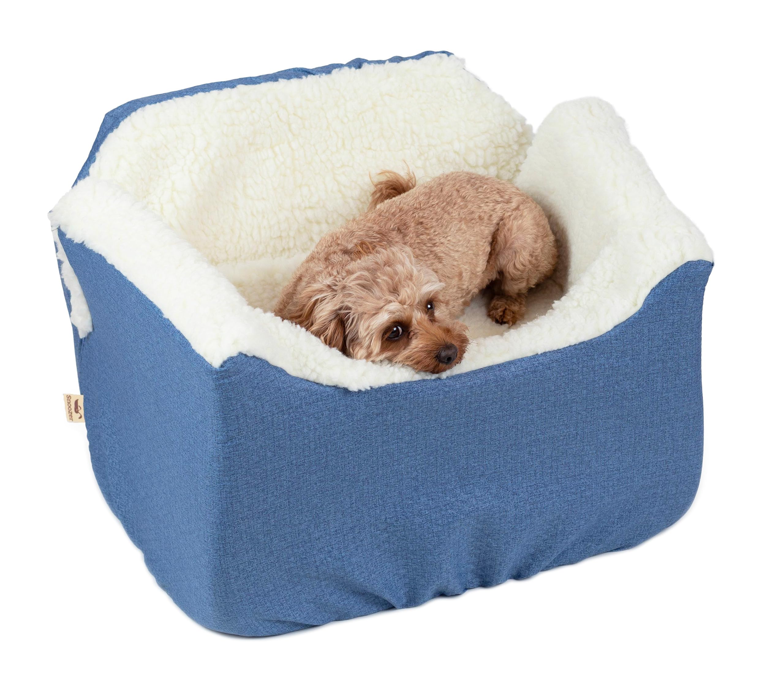Snoozer Lookout I Dog Booster Car Seat for Small Dogs Under 25lbs - Medium Denim Diamond Pet Car Seat to Prevent Motion Sickness - Removable & Machine Washable Cover - Perfect for Road Trips & Vet Visits