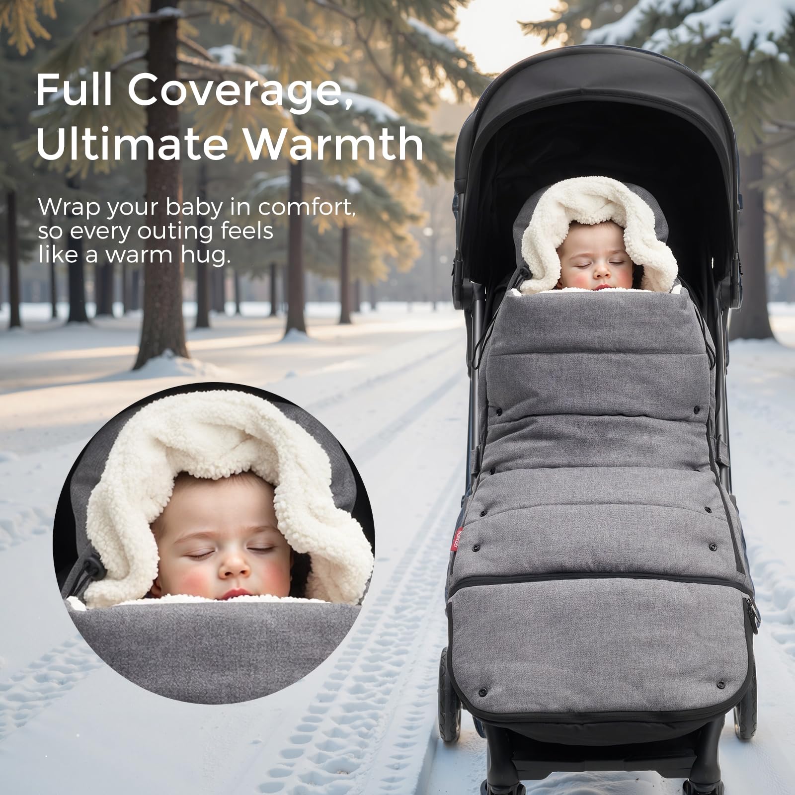 Momcozy Universal Stroller Footmuff - Weatherproof & Warm Winter Bunting Bag with Extendable Cover & Adjustable Buckle | Perfect for Cold Weather Strolls, Baby Walks, and Outdoor Adventures