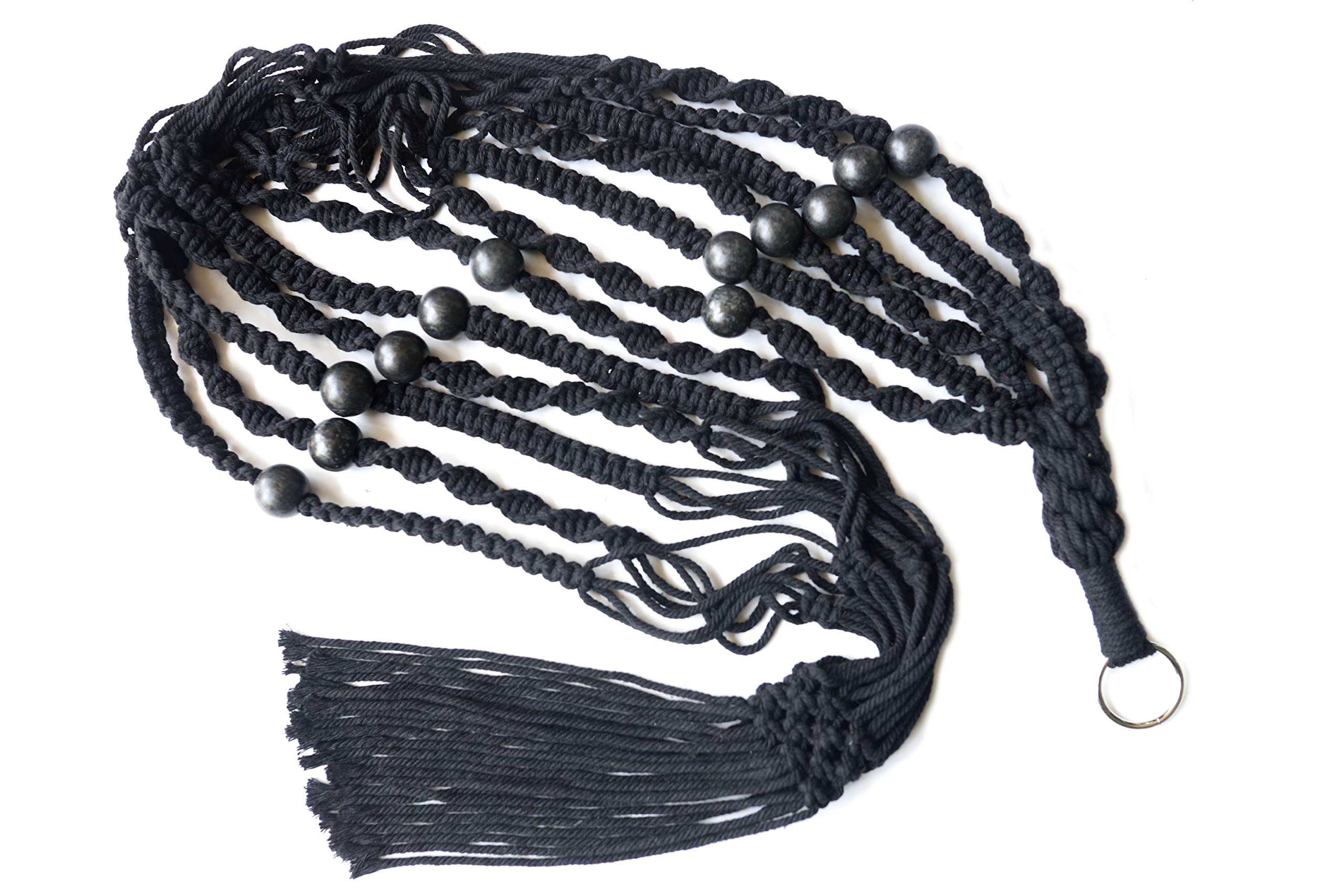 6-Leg Macrame Plant Hanger - 65 Inch Natural Hemp & Cotton Rope Hanging Planter with 12 Wood Beads for 10 Inch Pots - Boho Home Decor for Indoor Plants, Living Room, Balcony or Patio (Black)