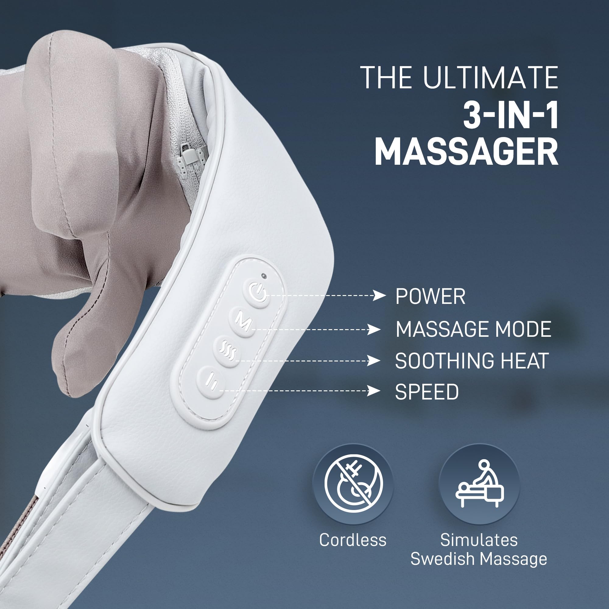 Platinum Cordless Neck Massager with Heat - Deep Tissue Shiatsu Massage for Back Pain Relief - Portable Kneading Massager for Home, Office & Travel Use