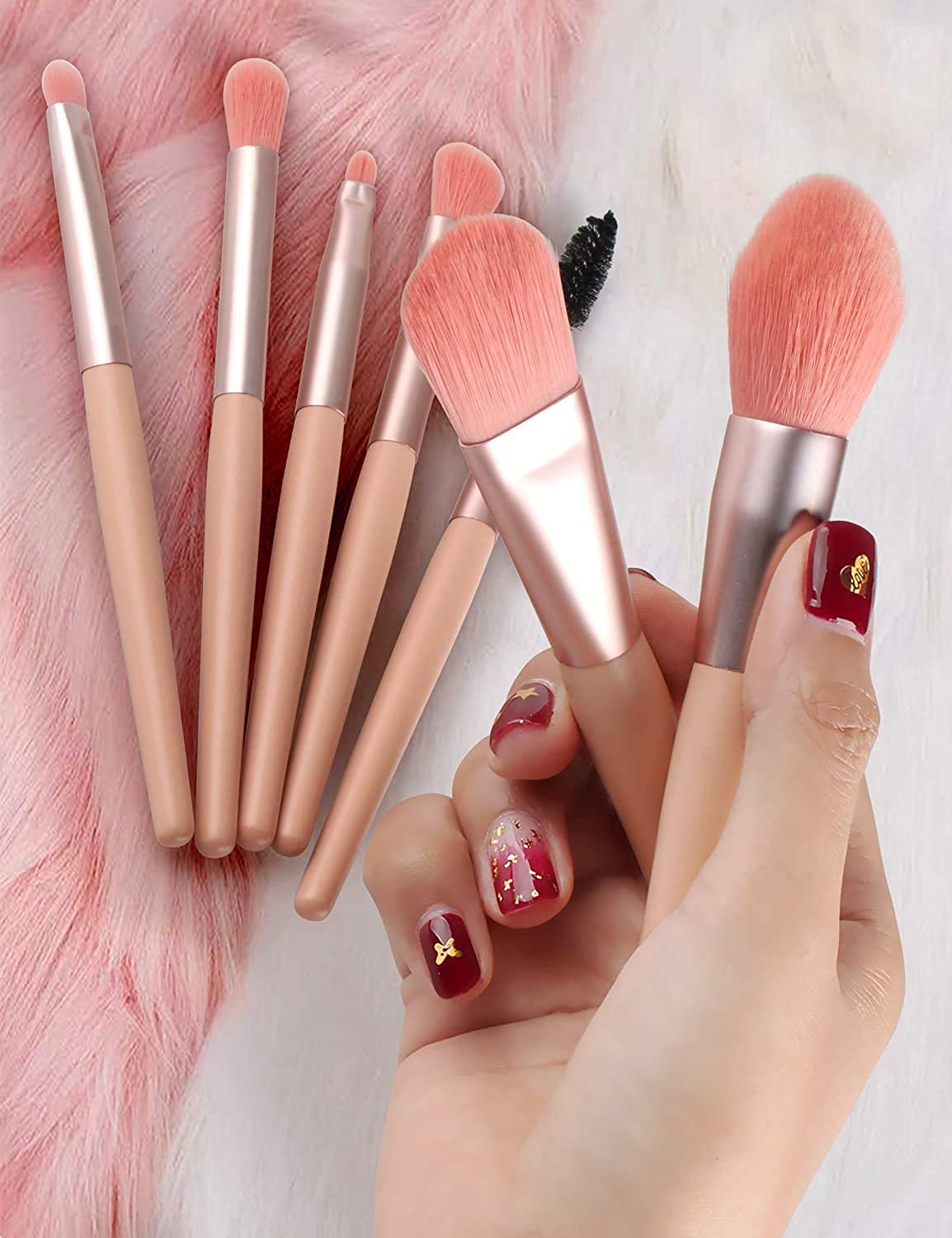Simxen 8-Piece Professional Makeup Brush Set for Foundation, Blush, Eyeshadow, Eyeliner, Lips & Brows - Travel-Friendly Mini Cosmetic Brush Kit for Everyday Makeup & On-The-Go Beauty