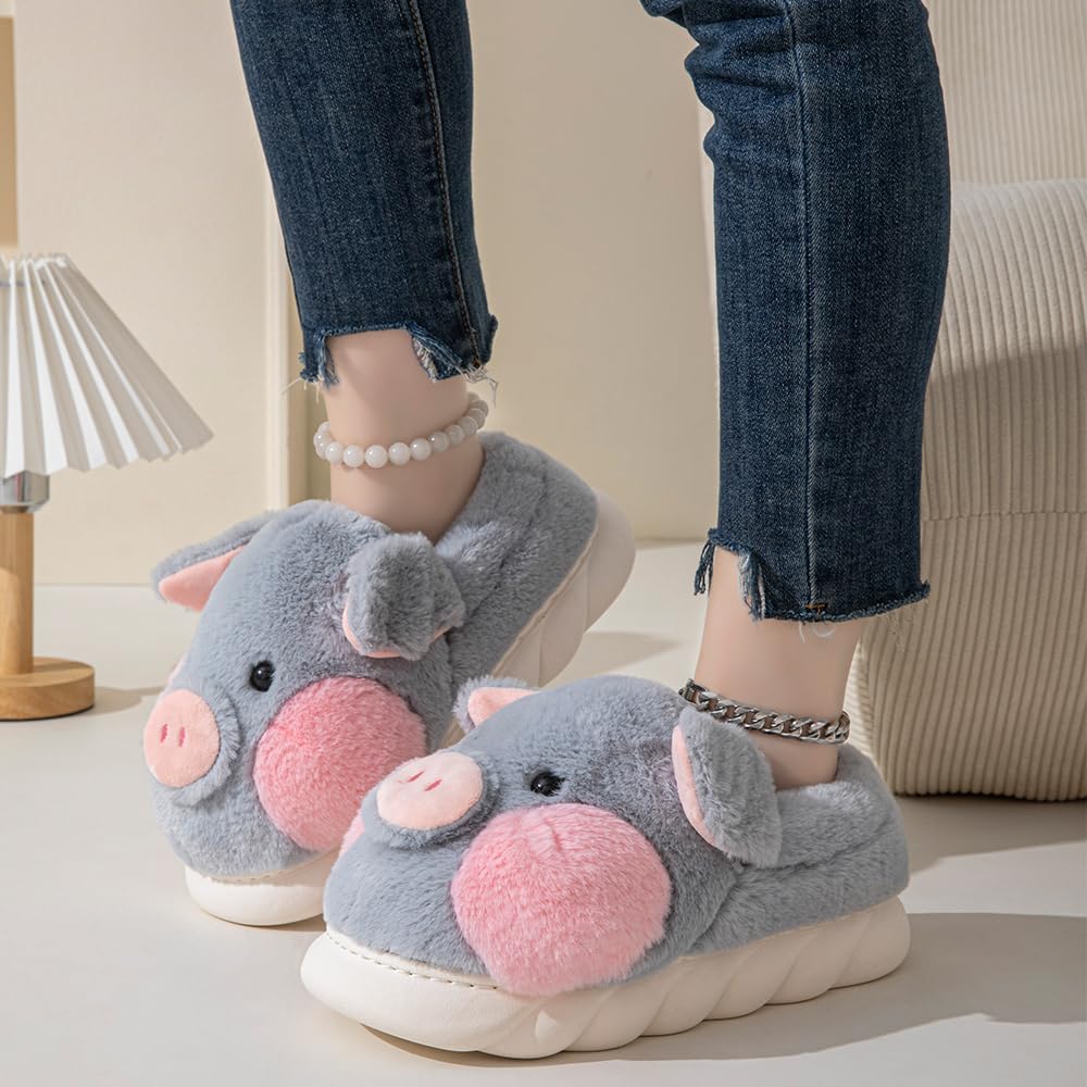 YILANLAN Women's Cozy Pig Slippers - Soft Plush Animal House Slippers for Indoor Comfort - Perfect for Home, Lounge & Relaxation